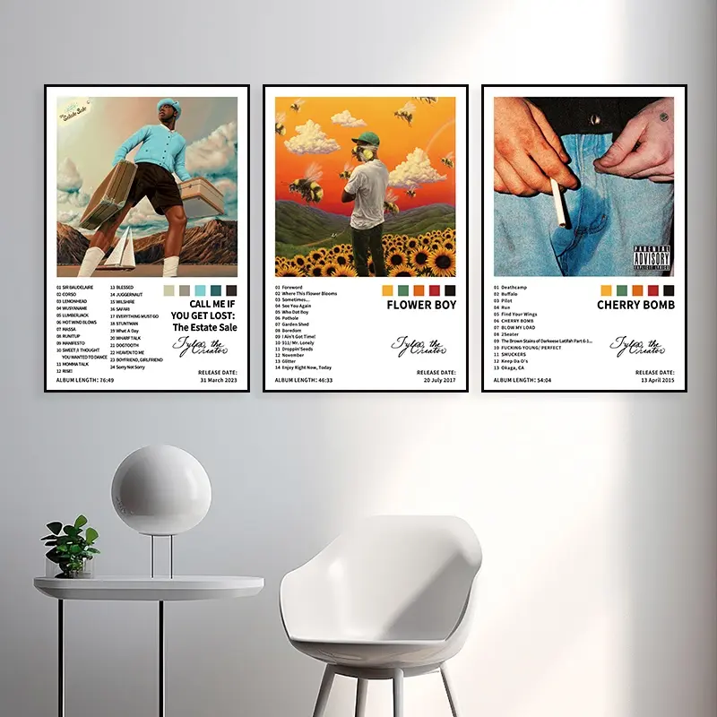 3-piece FLOWER BOY music canvas poster set, music album cover painting, art wall painting, Wall Decor, Artwork, Aesthetic Wall Decor, Decoration Items, home and dormitory decoration, living room, cafe, bar, frameless
