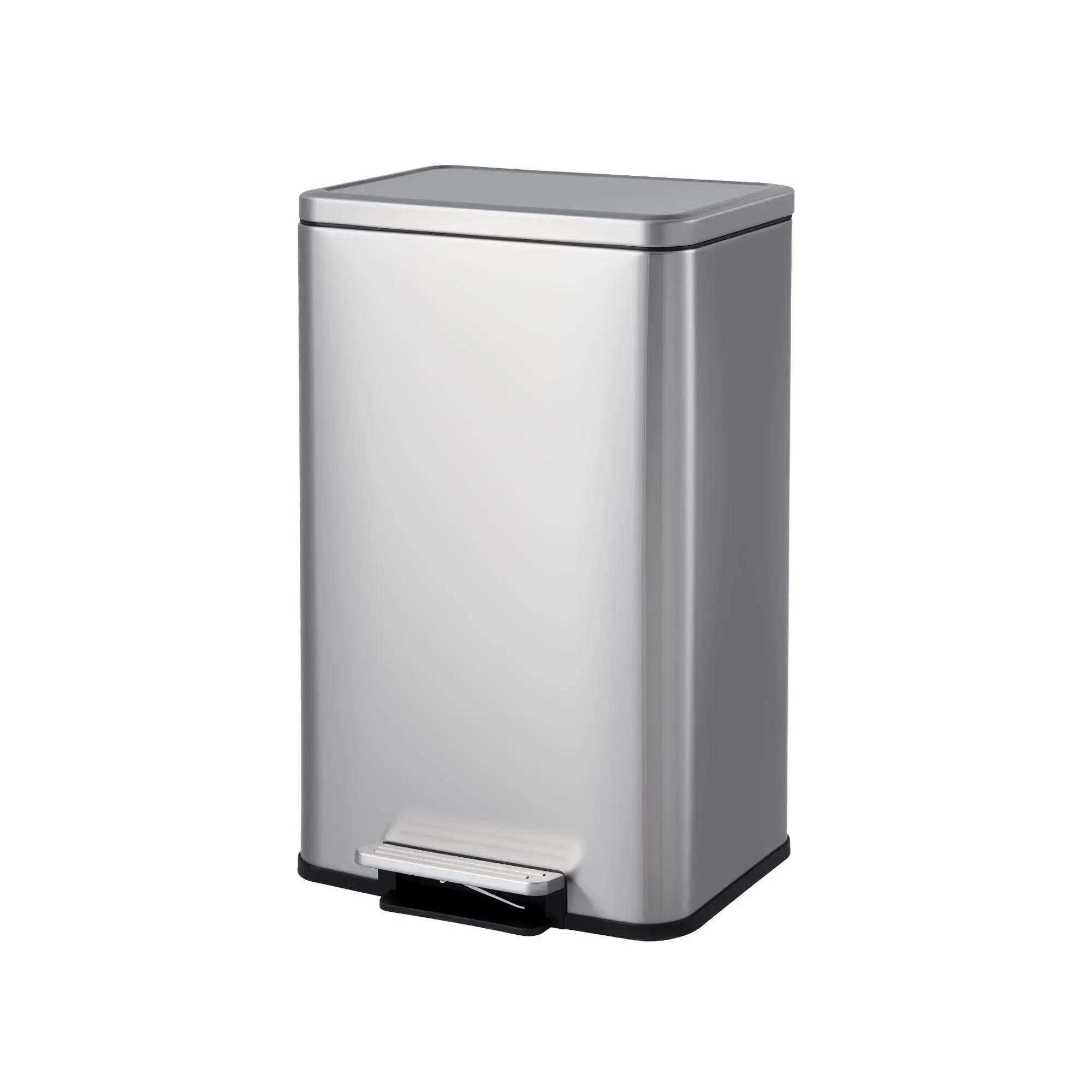 GARVEE 13 Gallon Stainless Steel Kitchen Garbage Can with Quiet Soft-Close Lid, Foot Pedal, Removable Inner Bucket, Rectangular Step Waste Bin for Living Room, Office, Bedroom - Silver
