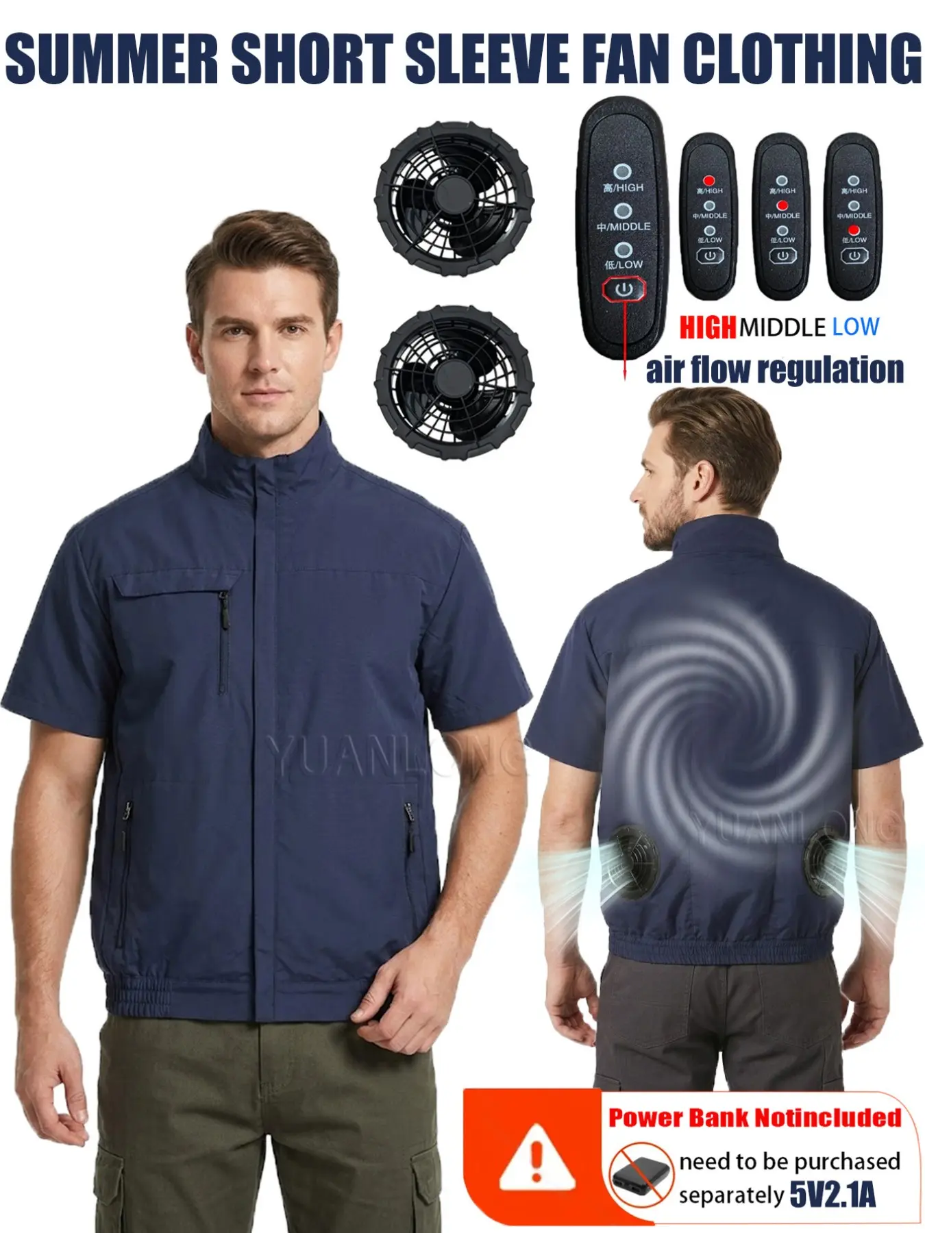 Summer Cooling Workwear with 2 Fans USB, Short Sleeve Refrigerated Air Conditioning Shirt, Unisex, Ideal for Outdoor Activities, Clothes