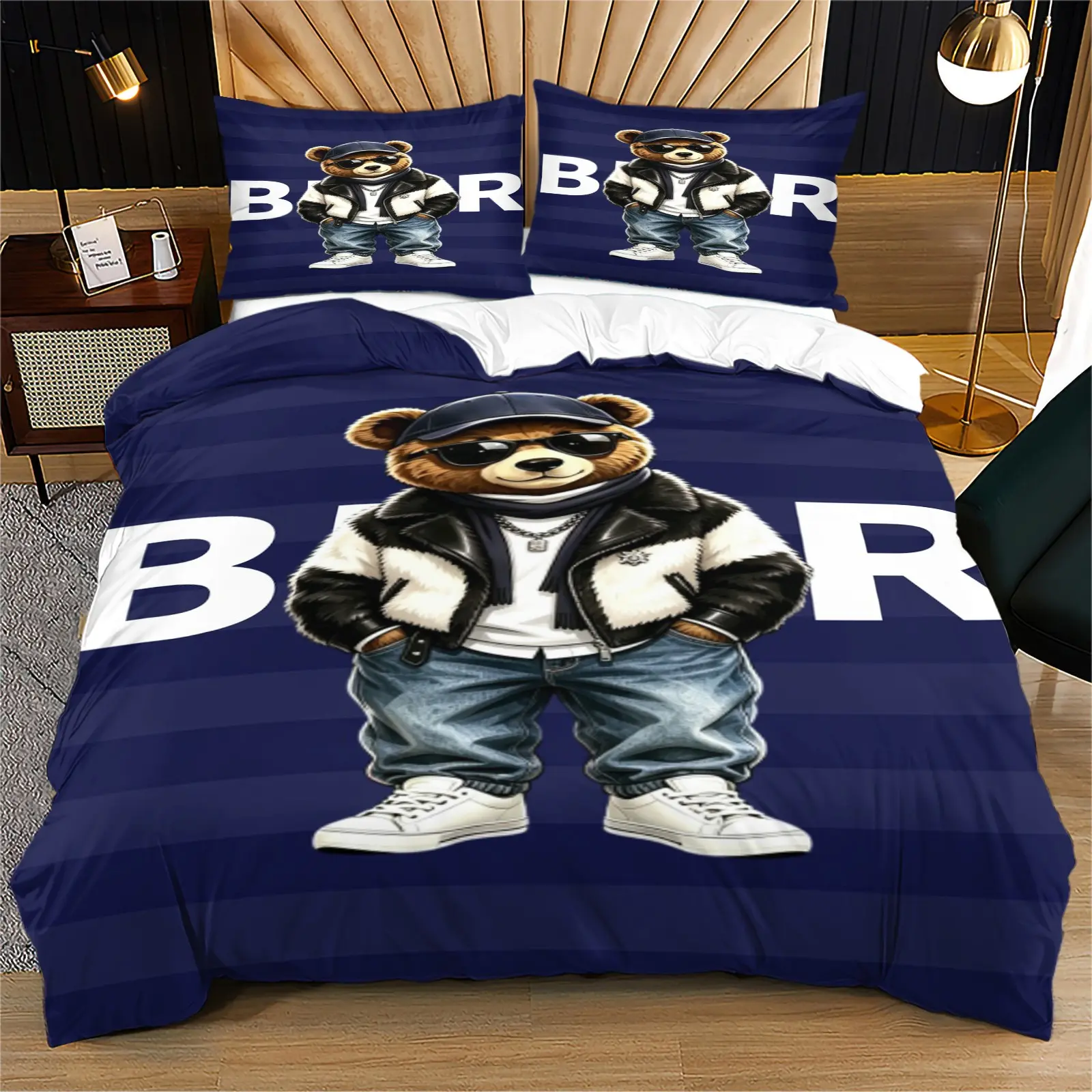 Bear Pattern Duvet Cover Set, Soft And Durable Bed Duvet Cover Set, Including 1 Duvet Cover And 1 Or 2 Pillowcases, Without a Core Or Pillow, Suitable As a Holiday Gift Bedroom Decoration, Comfy Bed Cover