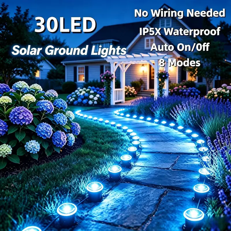 30pcs Led Solar Stake Lights,Waterproof Auto Light Sensing Garden Landscape Lamps, Soft Glow Outdoor Decorative Lights, Ideal Ornaments for Pathways, Yards, Parties, Weddings and Various Holiday Outdoor Atmosphere Layout(blue light)