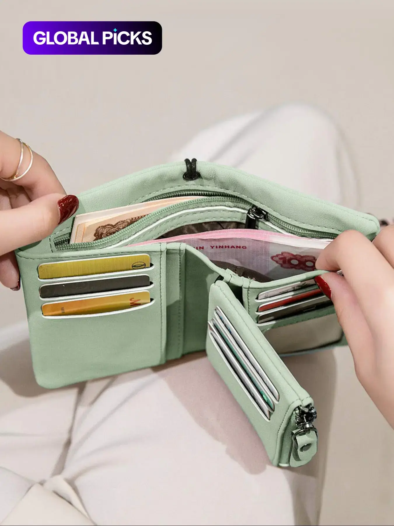 Women's Elegant Minimalist Short Wallet with Wristlet, Casual Versatile Zipper Card Slots Wallet, Trendy Minimalist Money Wallet for Daily Use