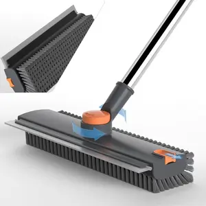 Floor Scrub Brush with Long Handle, cleaning brush,3 in 1 Scrape and Heavy-Duty Stiff Bristle Scrubber Brush for Cleaning Shower Bathroom, Patio, Garage, Kitchen, Wall and Deck (gift) Household Cleaning Tool