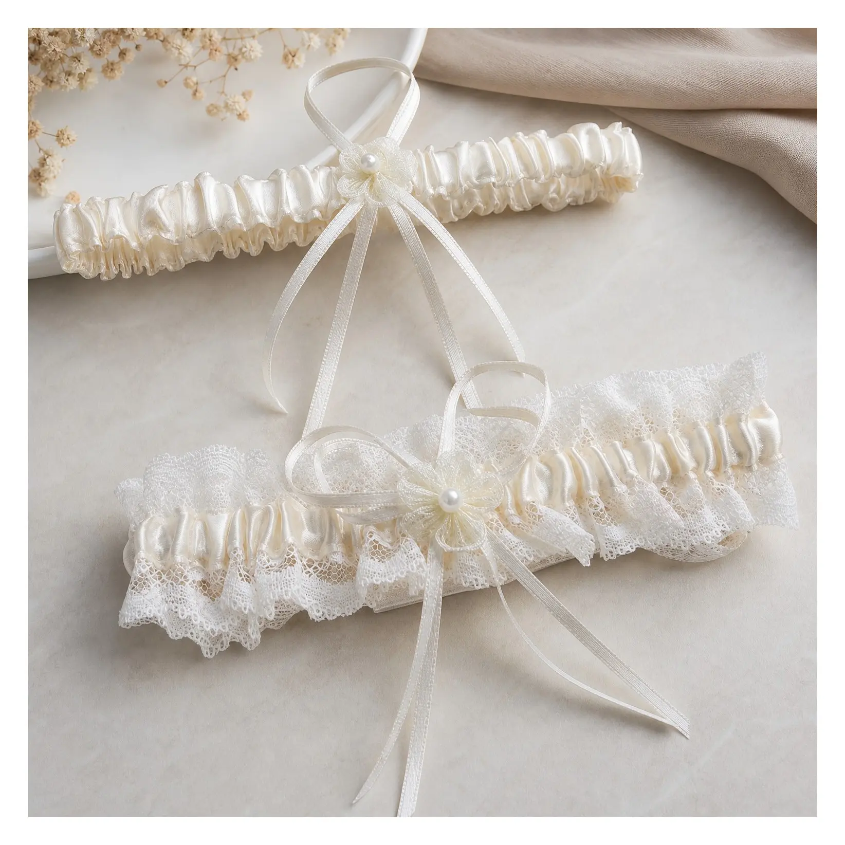 Lace Pearl Wedding Garter Set, Stretch Bridal Leg Garters for Bride Women Wedding PromGift
