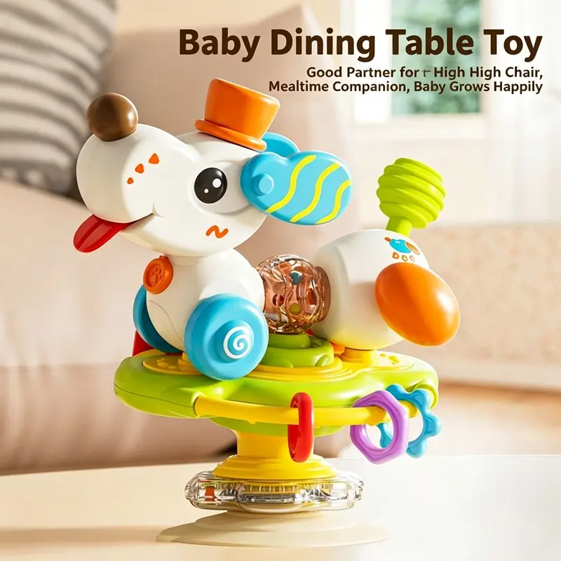 Cartoon Puppy Suction Cup Baby Rattle, Intellectual Grab Training Toy, Early Education Calming Desk Toy, Abs Material for Babies over 6 Months