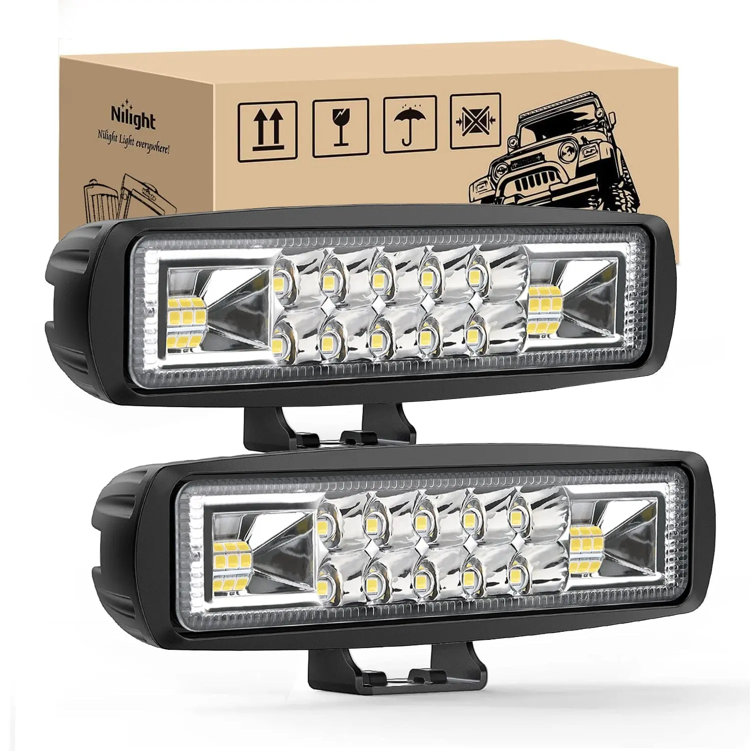 Nilight 2PCS 6-Inch 60W Power Off-Road LED Pods, Flood-Spot Combo Light Bar with Aluminum Alloy Body, Bright Illumination, Mount Brackets for 12V-24V Trucks, UTV