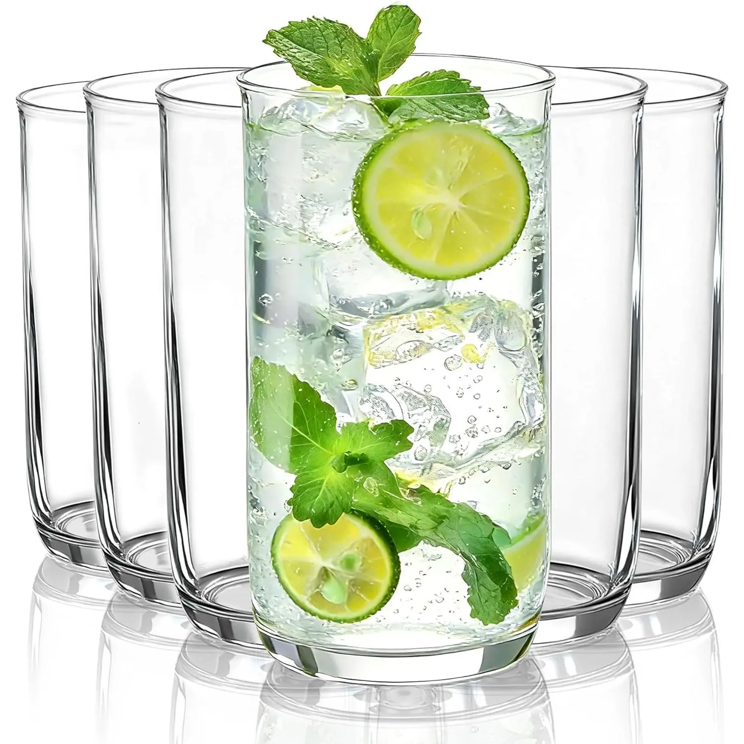 14oz Highball Glasses, 6pcs Drinking Glasses, PET Clear Plastic Water Glasses, Beer Glasses, Iced Coffee Glasses, Ideal Cocktail, Whiskey, Soda, Tea, Water, Gift