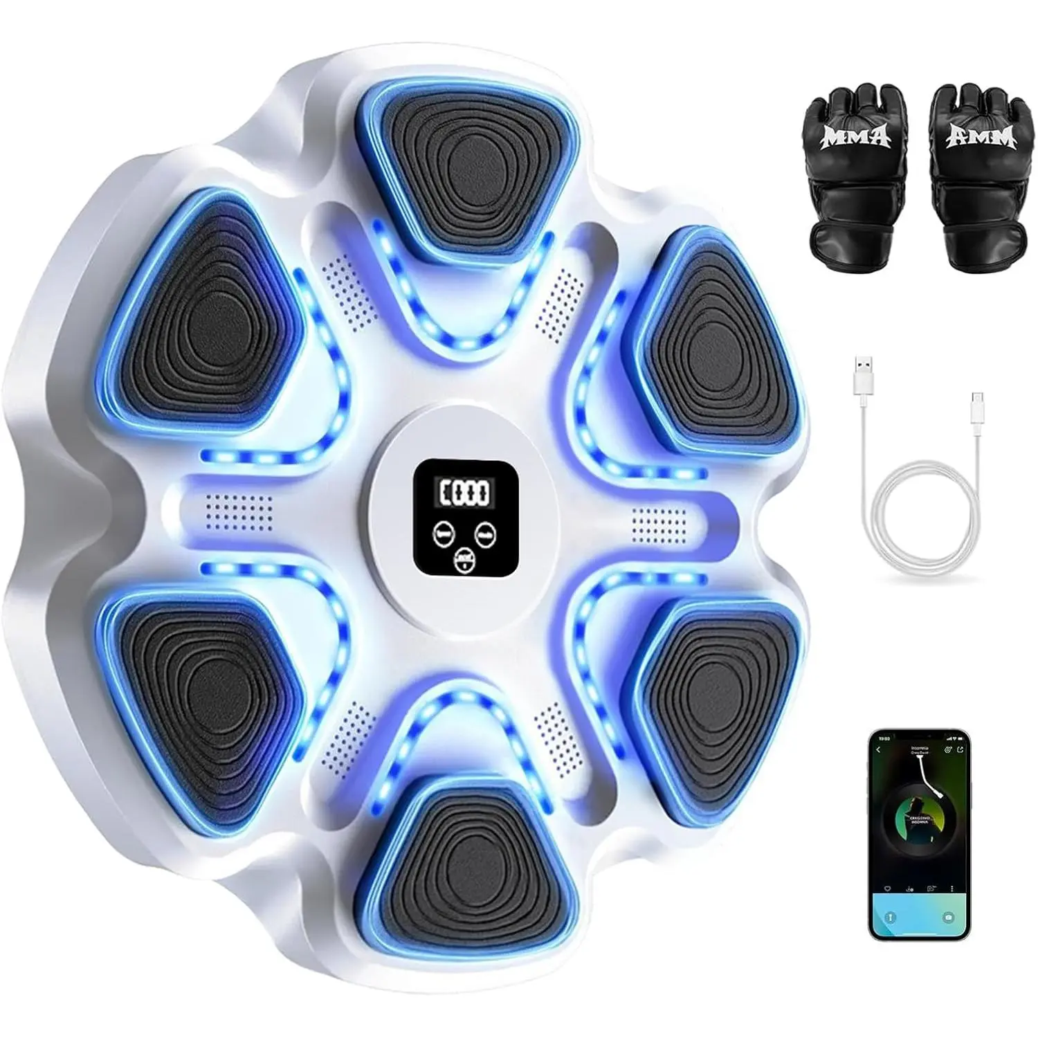 Smart Music Boxing Machine with Bluetooth, Wall-Mounted Home Gym Equipment, High-Elastic Light-Up Punching Target with LED Counter for Adults & Kids, Home Workout, Led Display, Velcro Straps, Living Rooms, Unisex