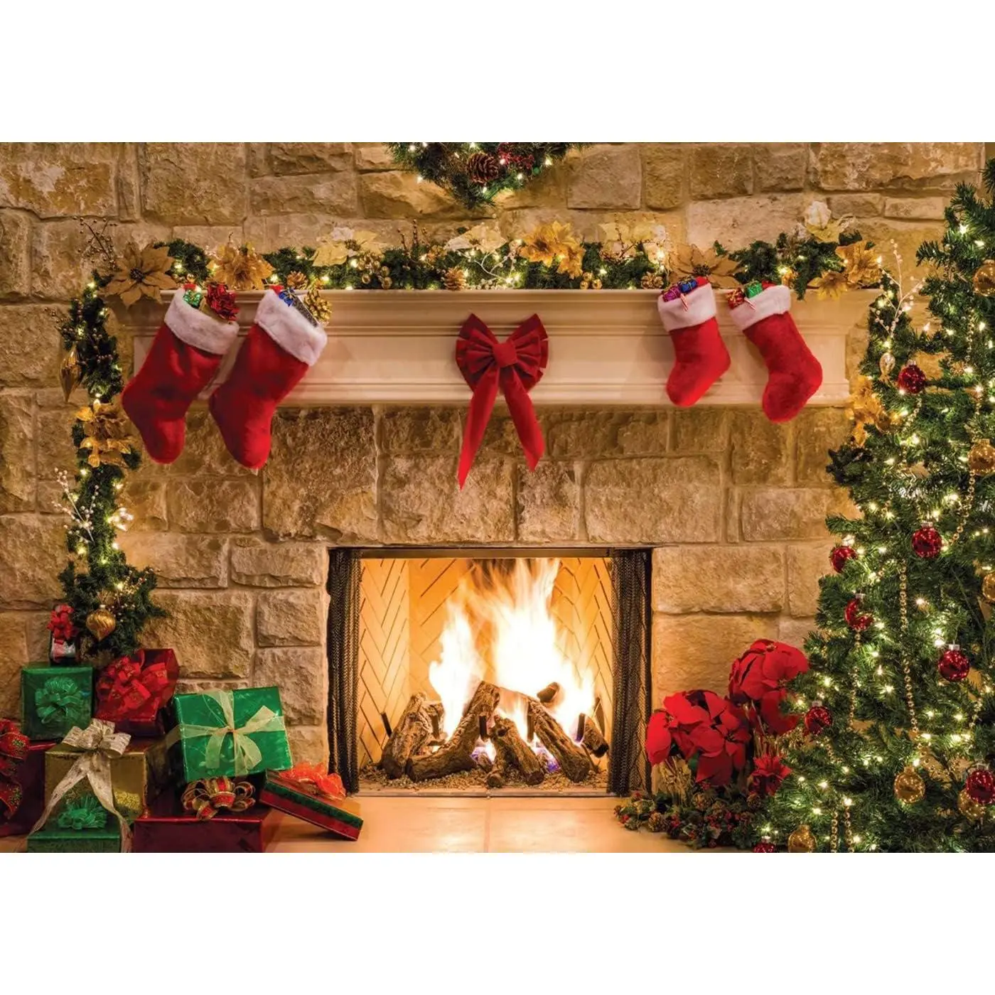 7x5ft Christmas Photography Backdrops Christmas Fireplace Theme Backdrop Xmas Party Supplies Photo Background