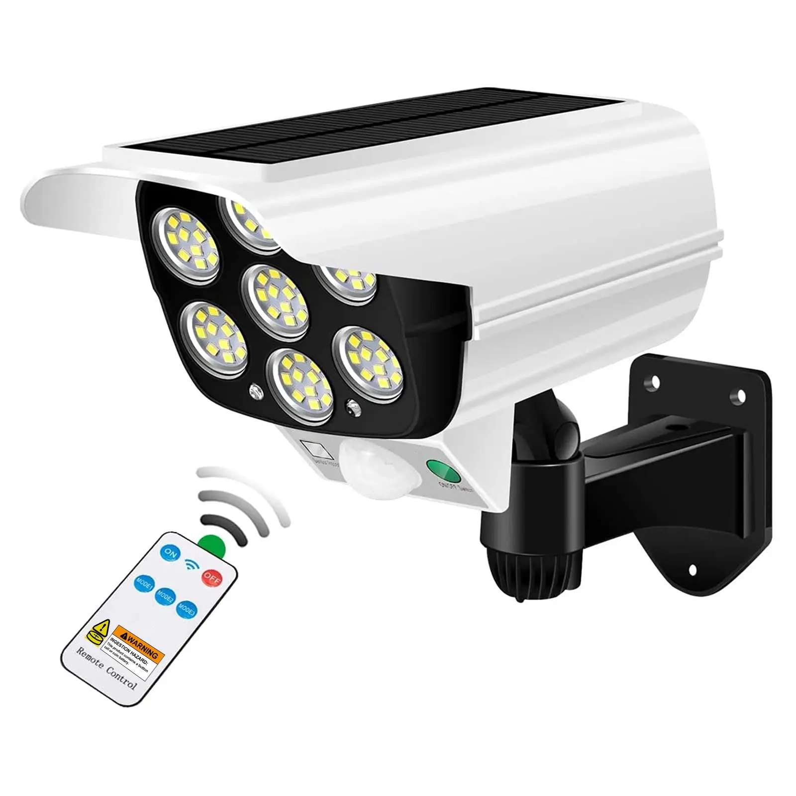 Solar Powered Outdoor Motion Sensor Light, 2000 Lumens, 77 Leds, Remote Control, Ip65 Waterproof, Rechargeable, for Garden, Patio, Lane