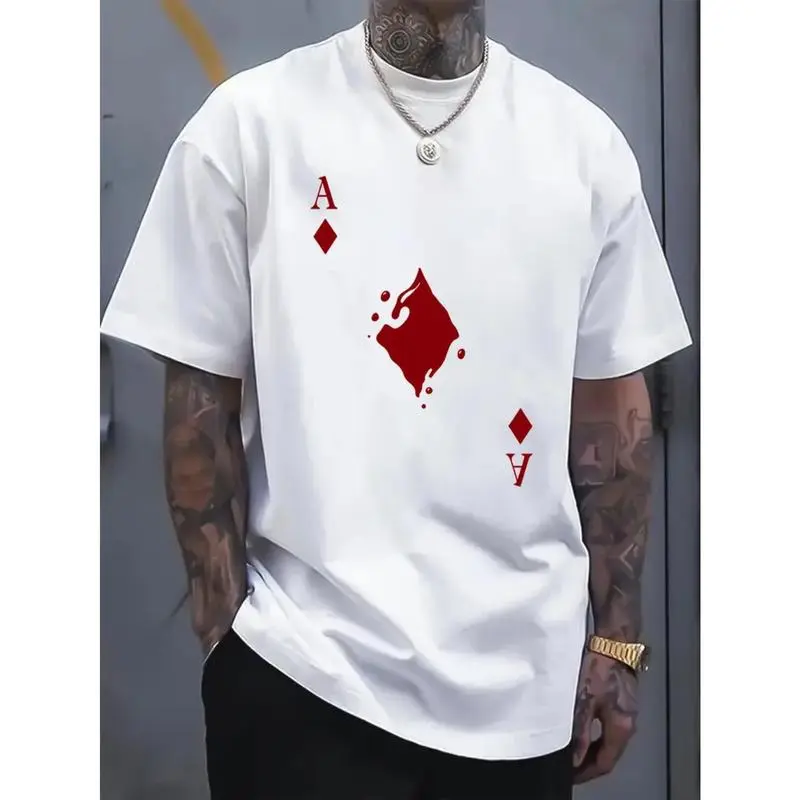 Men's Cotton Round Neck Short-Sleeve T-Shirt - Elastic Knitted Regular-Fit Top with Eye-Catching Ace of Spades Print, Casual Streetwear Menswear for All Seasons (Sports & Outdoor Tops), Shortsleeve