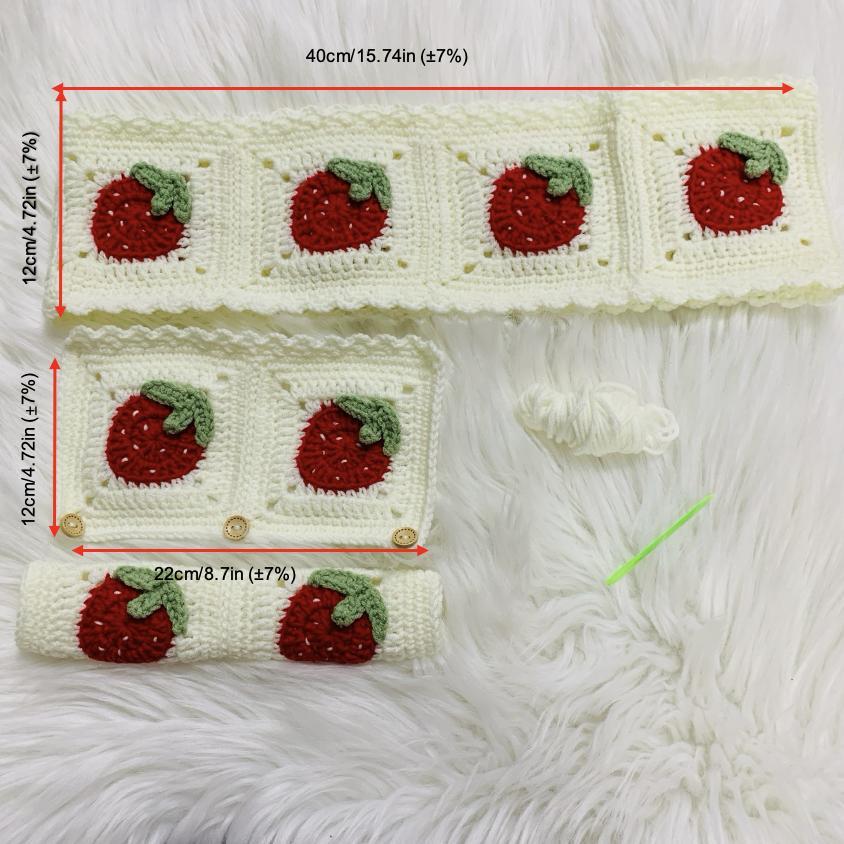 Strawberry Pattern Car Steering Wheel Cover & Seat Belt Cover, Handmade Crochet Car Interior Decoration Set, Car Accessories for Women & Girls
