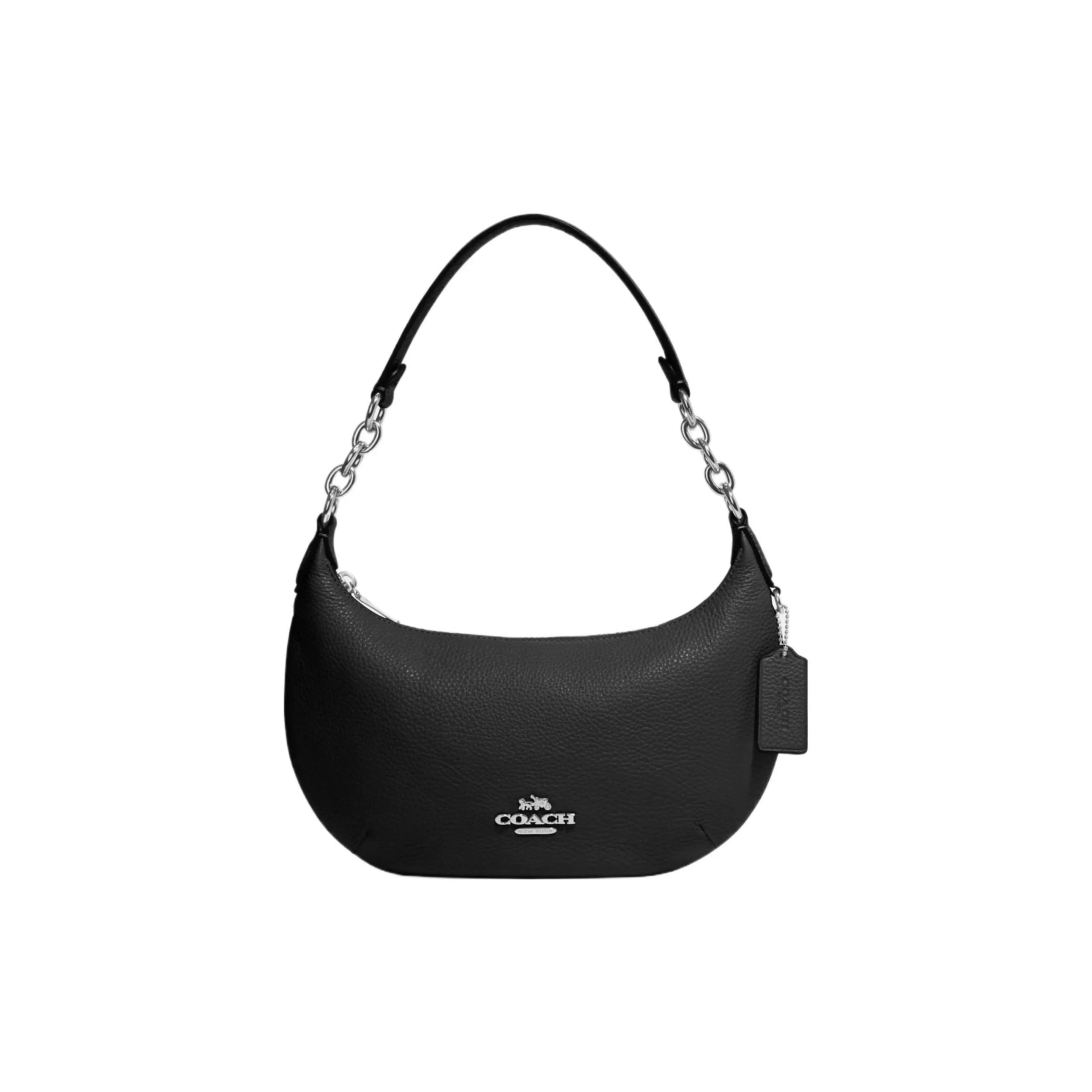 COACH Payton 28 Leather Half-Moon Crossbody Handbag for Women, Black