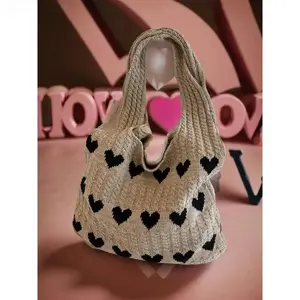 Heart Pattern Crochet Summer Tote Bag for Women – Large 2026 Beach & Everyday Shoulder Bag, Trendy High-Quality Tote for Travel, Shopping, Vacation & Daily Use