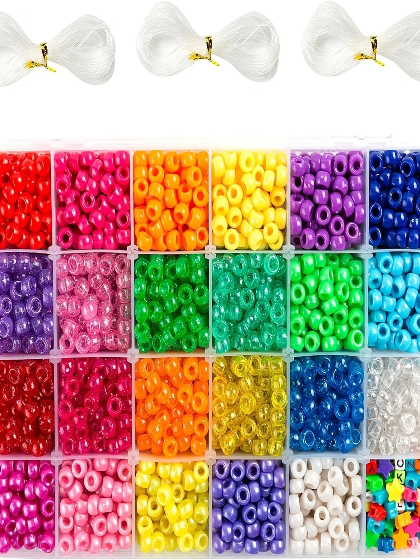 23 Colorful Pony Bead Set, 9mm Size, 23 Colors, Letter and Star Design, Elastic Cord, Ideal for Bracelet Making, Handmade Jewelry Supplies