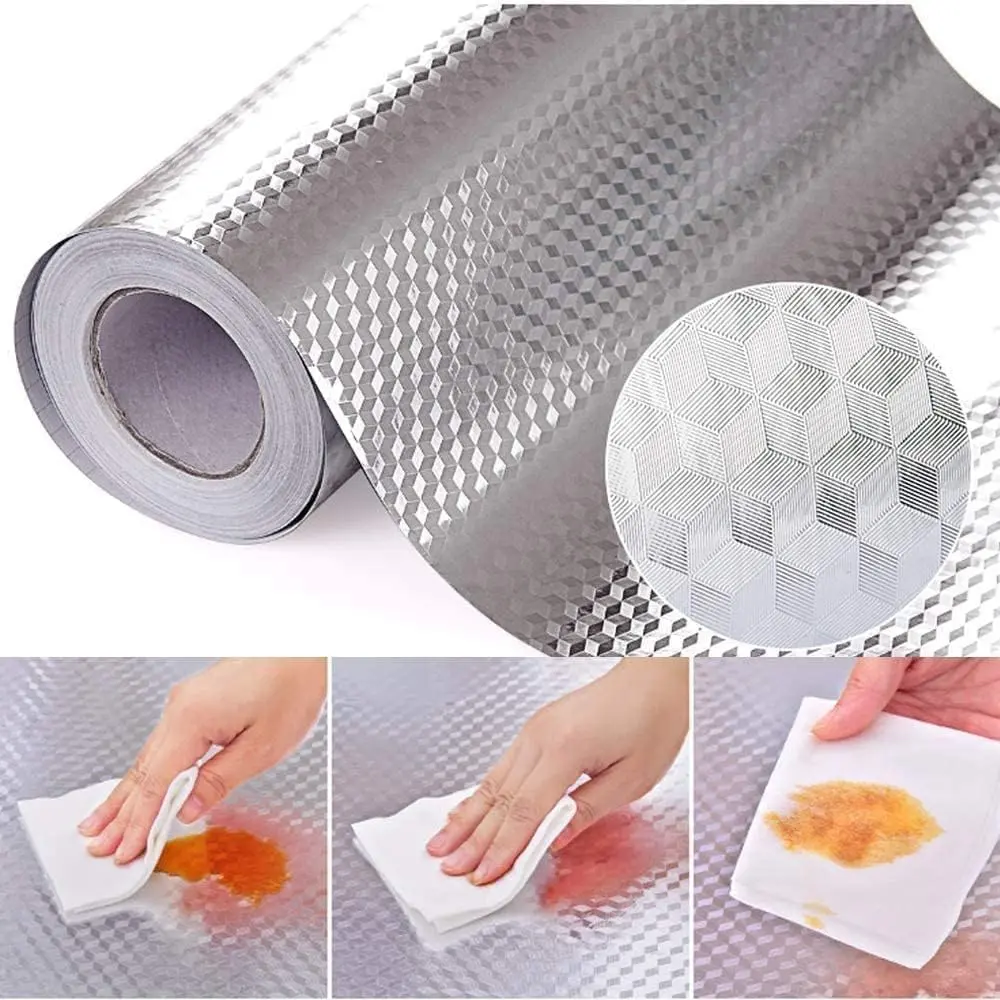 Peel and Stick Silver Foil Wall Paper, 15.7"x118.1" Waterproof Kitchen Backsplash Sticker, Self Adhesive Aluminum Drawer Liner & Cabinet Shelf Liner, Heat Resistant DIY Home Decor (Cube Texture)
