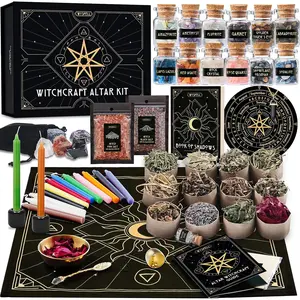 Large Witchcraft Kit 77 PCS - Witch Altar Spell Set - Wiccan Supplies & Tools - Witchy Gifts for Beginners: Spell Candles, Dried Herbs, Crystals, Stones, Cloth, Pendulum, Bowl & Spoon