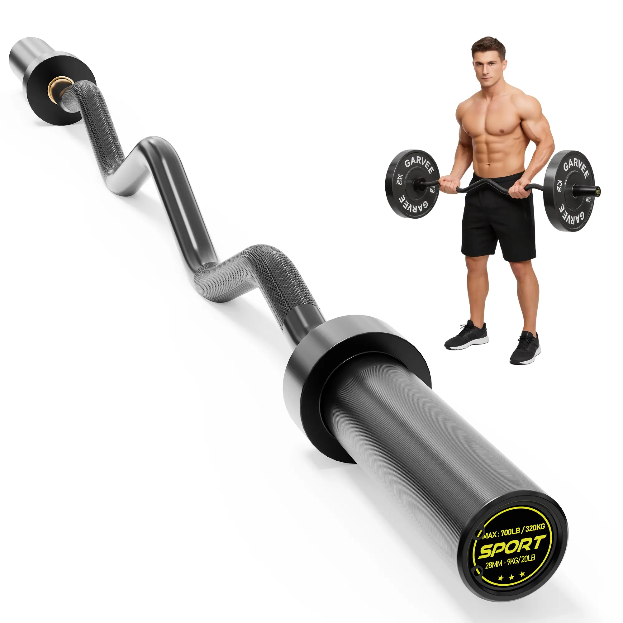 47" EZ Curl Barbell – 700 lb – For Arms, Squats, Hip Thrusts – Fits 2" Plates – Home Gym – Strength Training Bar