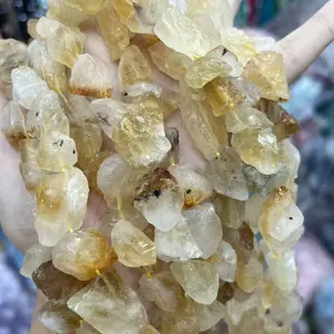 15-inch natural yellow quartz stone, drilled rough irregular shape raw gemstone; DIY jewelry accessory for bracelets and necklaces; a must-have for handmade enthusiasts; ideal gift choice for graduation season and holidays.