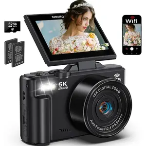 5K Digital Camera for Photography, 75MP WiFi Vlogging Camera for YouTube with 3" 180° Flip Screen, 18X Zoom UHD Autofocus Video Camara with 32GB SD Card, 2