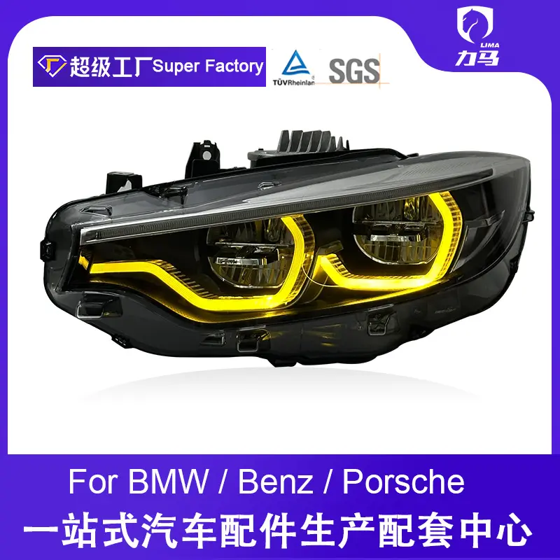 Headlight Assembly for BMW 4 Series F32/F82/F36 (2013–2020 Models), M4 Upgrade with GTS-Style Yellow Spoon DRLs