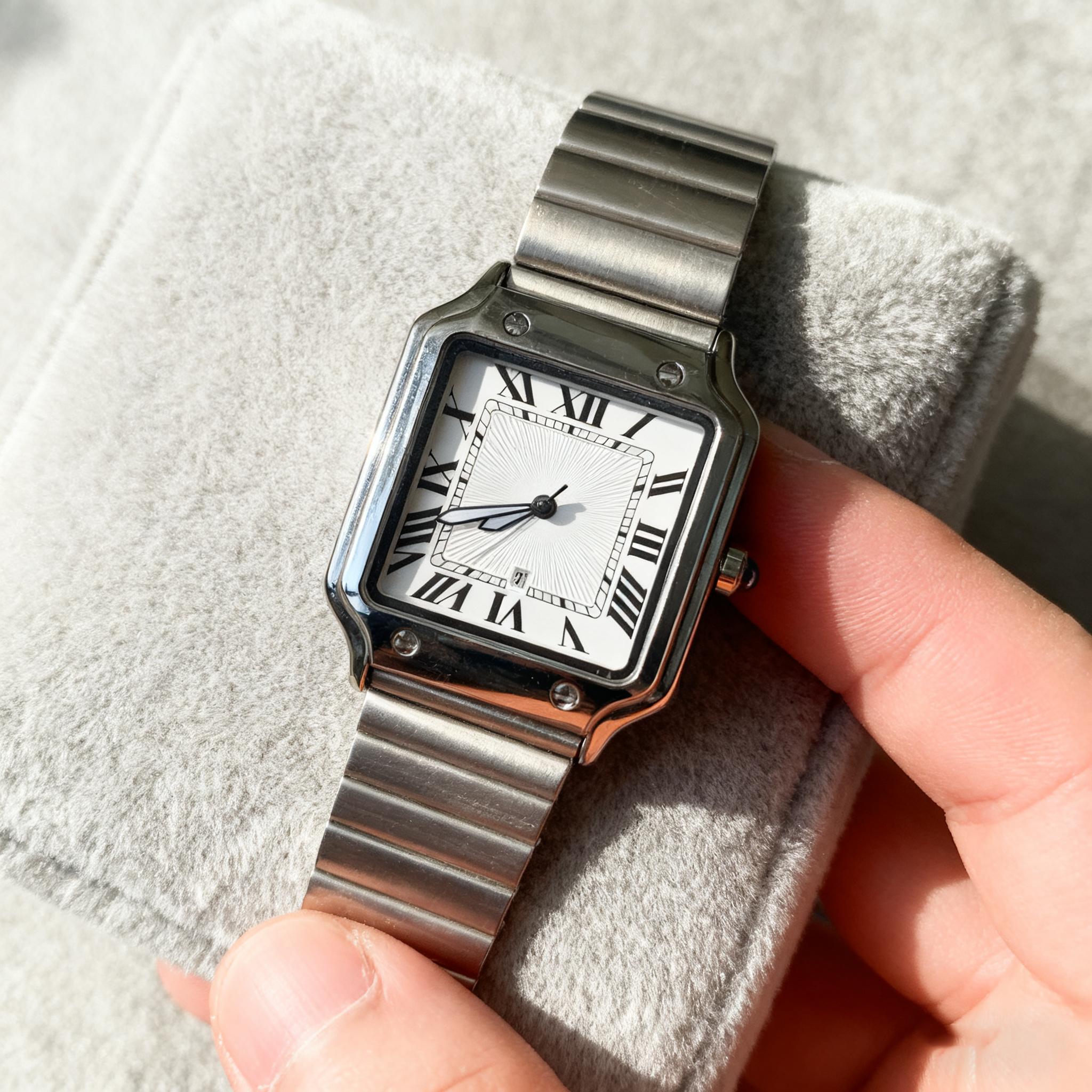 Unisex Classic Square 33mm Analog Dial Quartz Drive Silver Watch, Stainless Steel Strap, Date Display, Water-Resistant Casual Wristwatch for Women Men Unisex Classic Square 33mm Analog Dial Quartz Drive Silver Watch, Stainless Steel Strap, Date Display, Water-Resistant Casual Wristwatch for Women Men