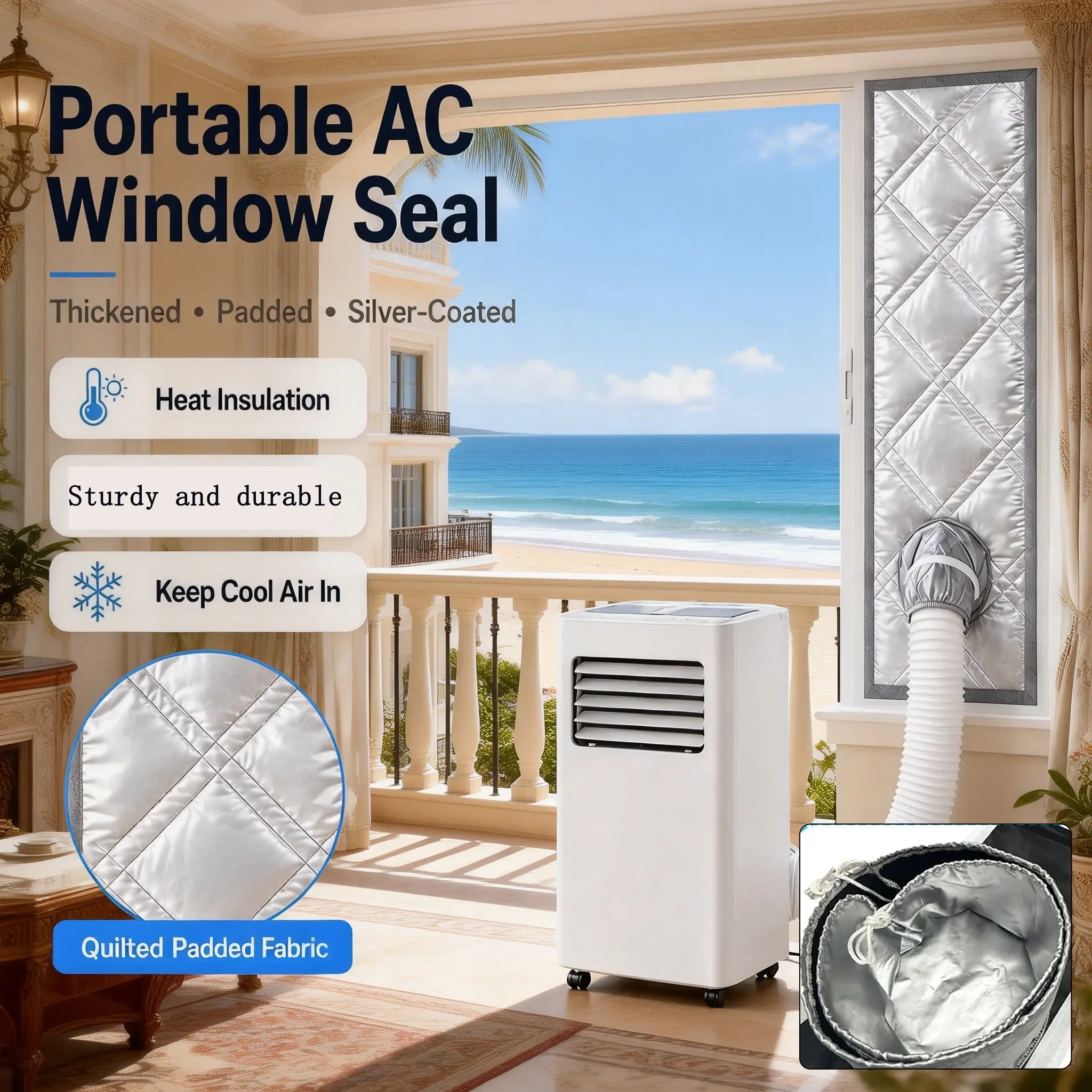 Oxford Cloth Portable Air Conditioner Window Seal, Double-Sided Heat Insulation, Cold Air Retention, Ac Window Kit for Household Use
