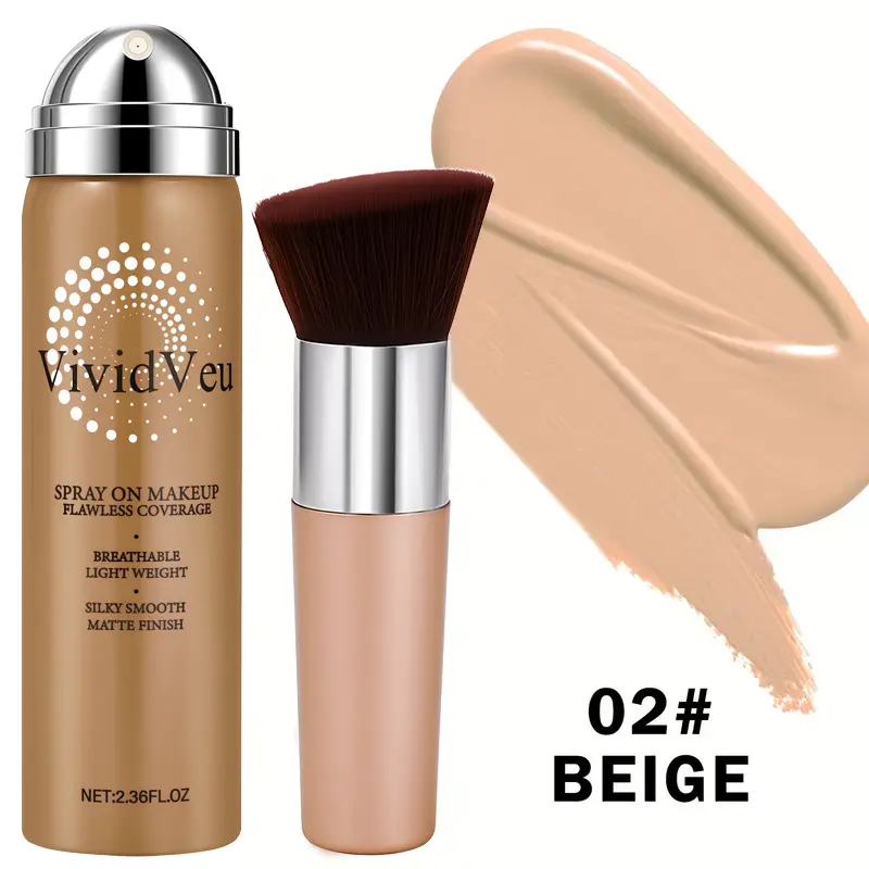 【VividVeu】2.0 Upgrade Hydrating Nourishing Foundation Spray - Silky Compact Lightweight Fine Mist Formula with High-Matte Finish, Blend Easily, Full Coverage, Smooth, Set, Natural Look for All Skin Types, Ideal for Daily Makeup, Dates, Buildable Foundatio