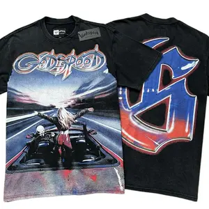 Godspeed Vintage Washed Road Trip Graphic T-Shirt, Oversized Hip Hop Streetwear, Men's Short-Sleeve Casual Tee, Summer Trend Y2K Top | graphic tees | summer mens clothing | TikTok Shop Deals