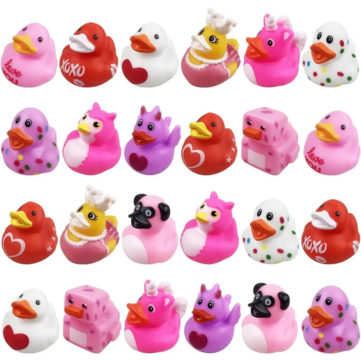 24-Pack Floating Valentine's Rubber Ducks Bath Toys for Kids & Toddlers, Valentine's Day Gifts, School Class Prizes, Party Favors, Kids Party Favors, New Model, Valentines