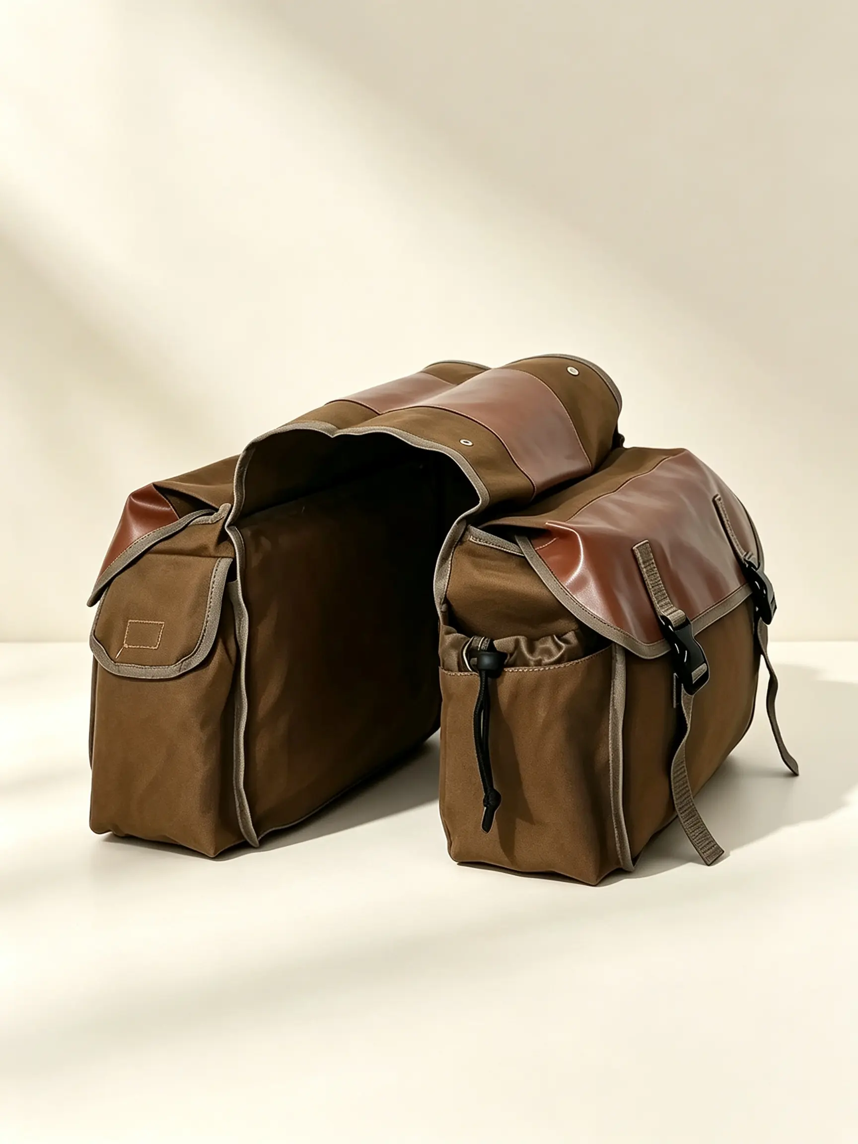 Waterproof Canvas Bicycle Pannier Bag Faux Leather Patch Dual Compartment Motorcycle Saddle Bag Large Capacity Luggage For Road Bike Weekend Camping Travel Bicycle Accessories