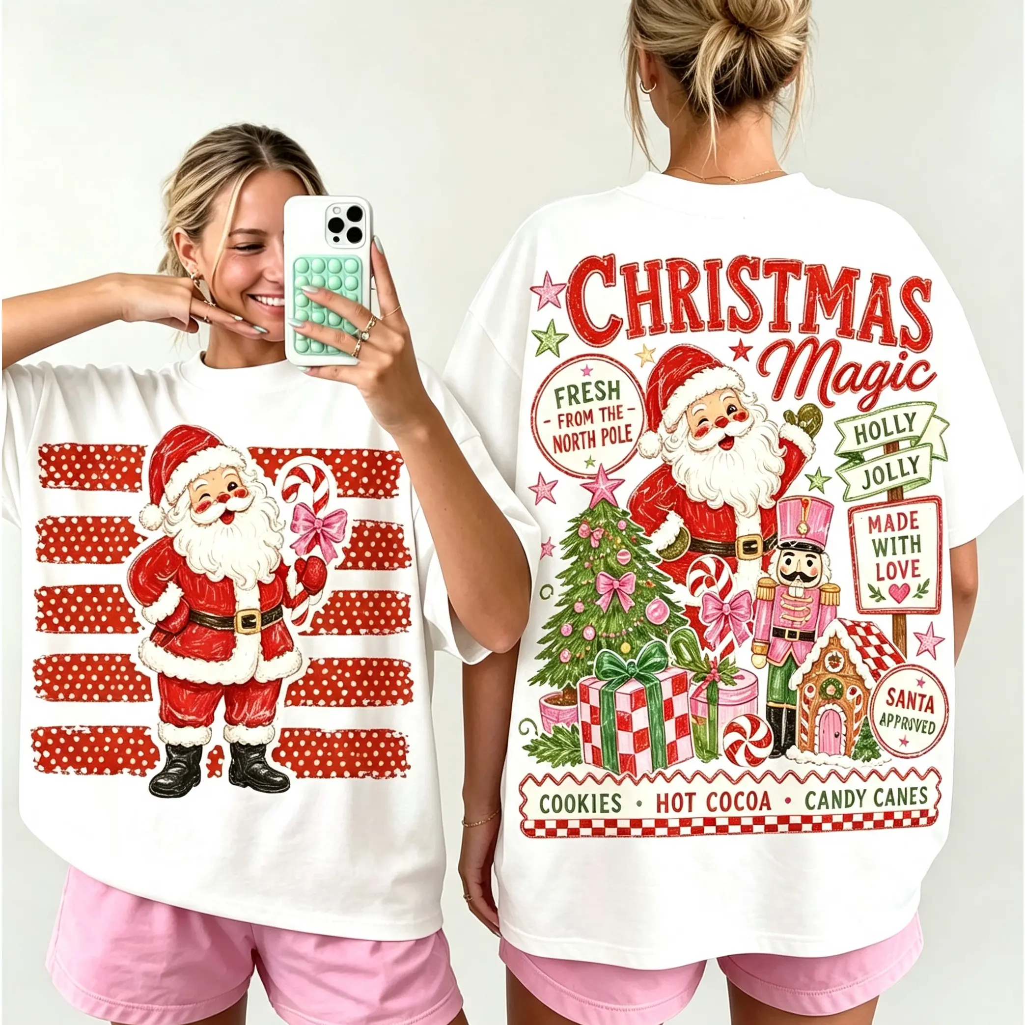 Christmas Magic Double‑Sided Print T‑Shirt, Cute Santa Claus & Nutcracker Graphic Tee, Loose‑Fit Casual Top For Holiday Parties And Family Gatherings#TikTokMadeMeBuyIt#TikTokShop#HolidaySeasonOutfit