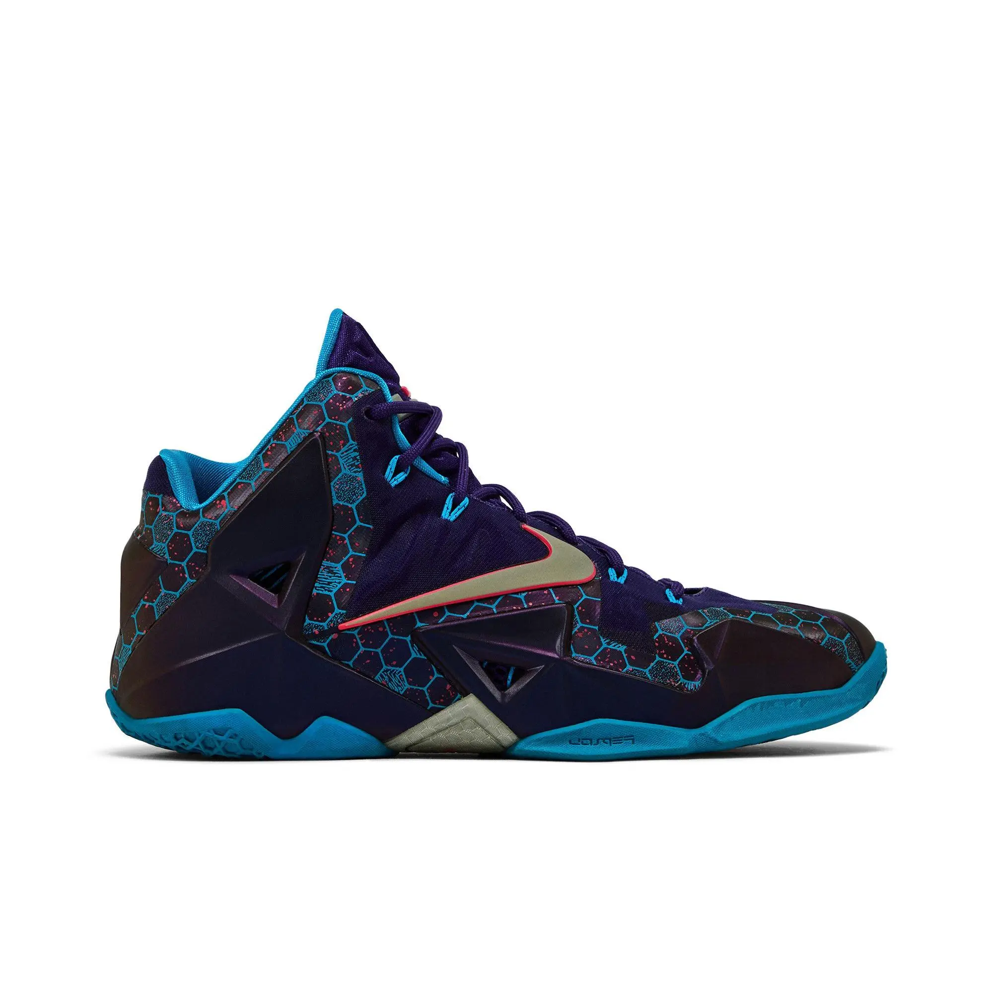 Nike LeBron 11 'Hornets' Unisex Synthetic Basketball Shoes - Court Purple-Reflective Silver-Vivid Blue - for Court Play, Style Code 616175-500