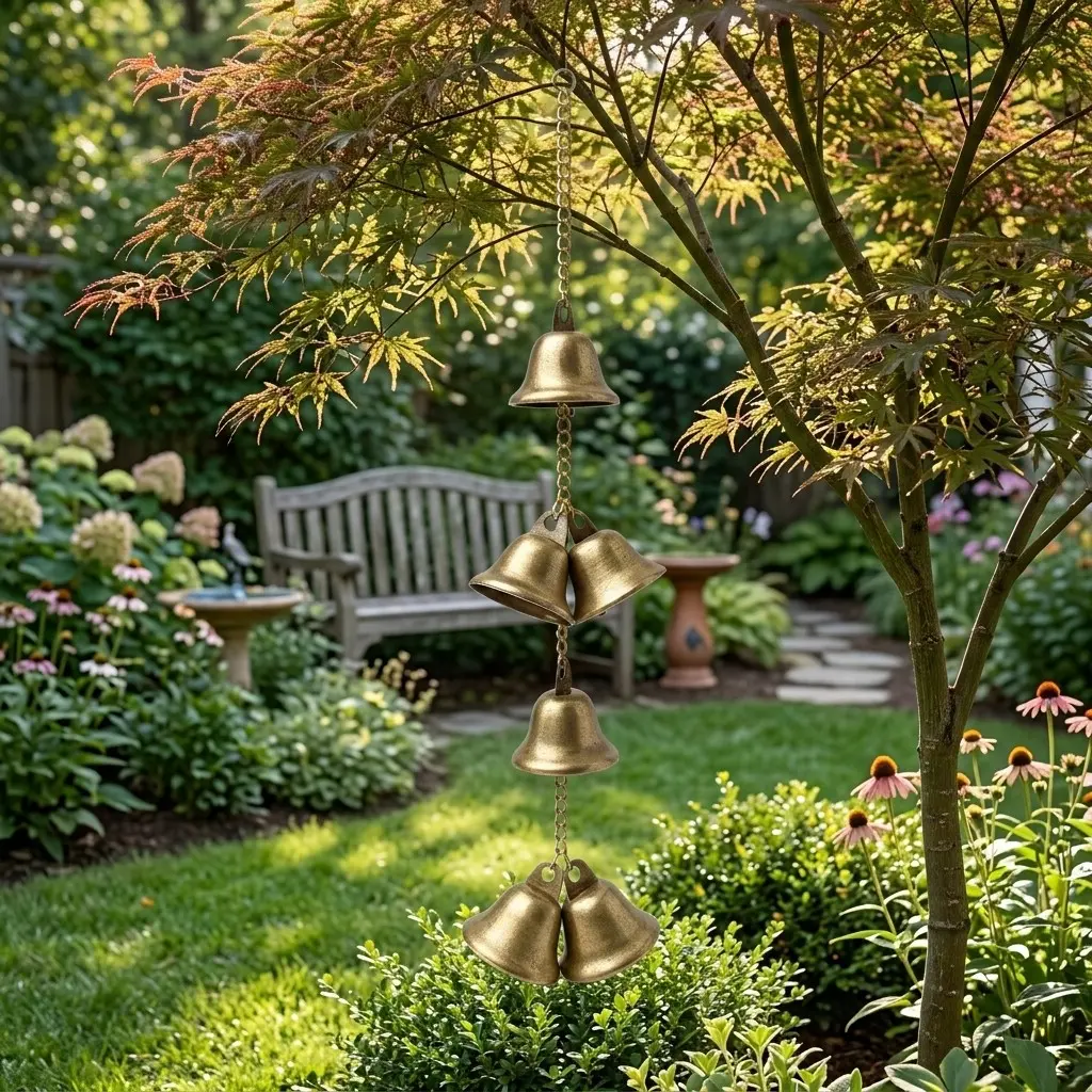 Vintage Wind Chime Hanging Decor, Handmade Copper Bell for Garden and Patio, Rustic American Style, Soothing Sound, Outdoor Decoration