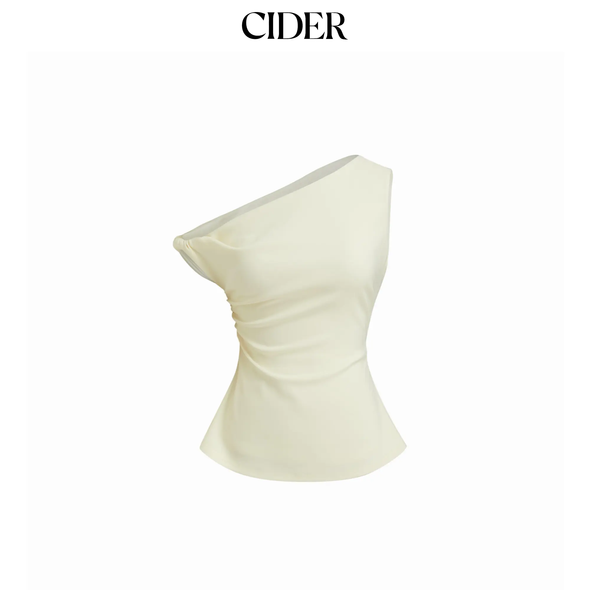 Cider Asymmetrical Neck Twist Ruched Tank Top