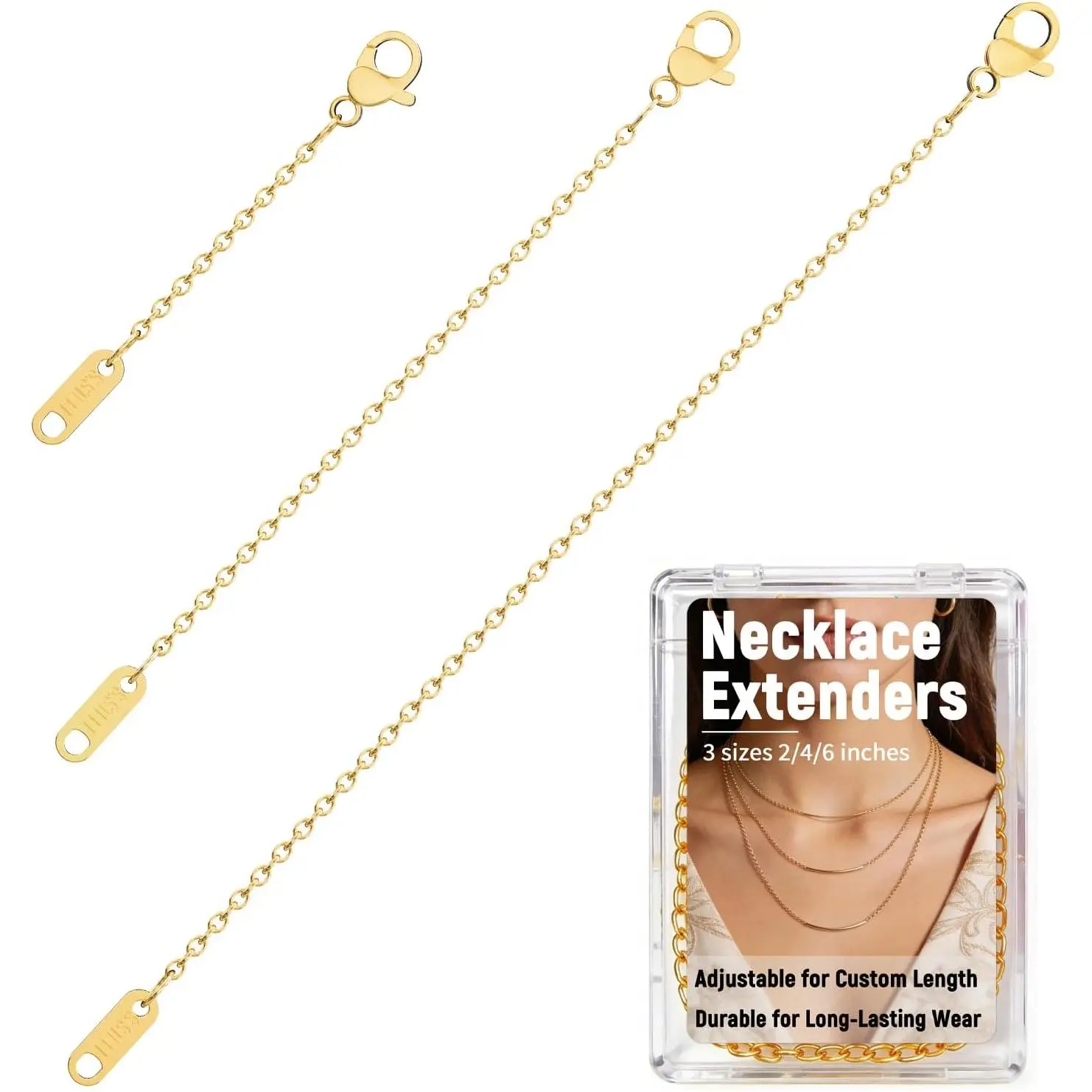 3 count Necklace Extenders for Women, 2" 4" 6" 18k  Plated Chain Extenders for Necklaces,  Necklaces Bracelet Anklet Extender for  Making, Practical Mother's Day  Gifts for Mom