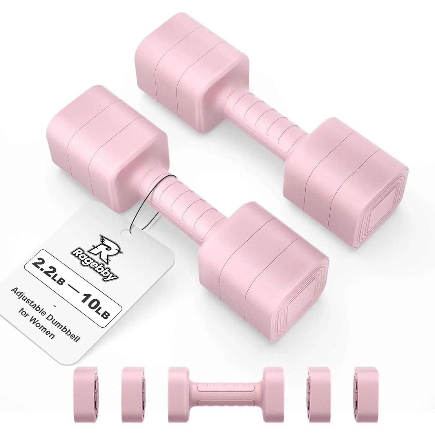 Adjustable Dumbbell Set of 2, 10LBS/20LBS/30LBS Adjustable Weight Set, Anti-slip Handle, 3 in 1 Free Weights Dumbbells Set for women at home, 2.2lb, 3.6lb, 5lb, for Home, Office, Gym Exercise Training