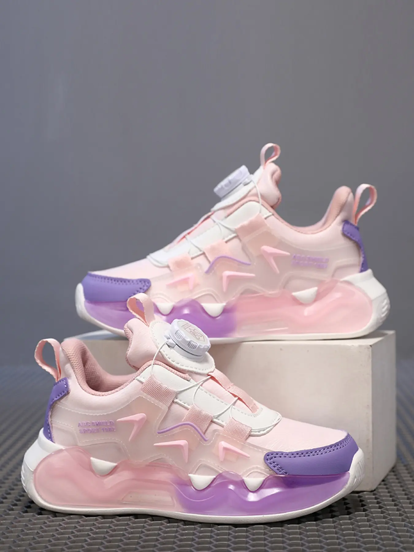 Unisex Kids Leather Patchwork Sneakers, Gradient Transparent Wave Air Cushion, Non Slip Sole, Multi Color, Sporty Style, All Seasons, Trainer Sneaker, Sneakers Shoe