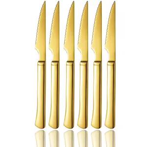 Locci 6 Pack Black Serrated Steak Knives, 420 High Carbon Stainless Steel Ultra Sharp Cutlery, Forged Ergonomic Dishwasher Safe Steak Knife Set For Dinner Party Family