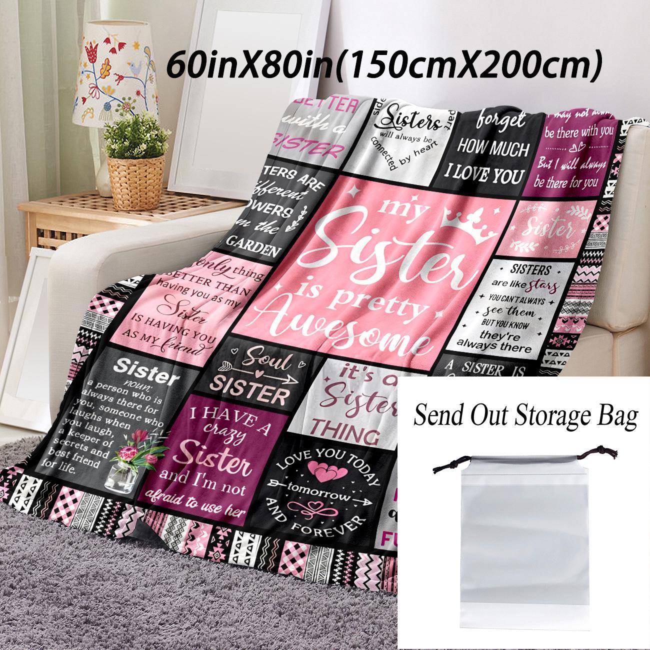 Letter Pattern Blanket with Storage Bag, Letter Print Blanket, Sister Blanket Gift, 1 Count Soft Comfortable Throw Blanket, Warm Napping Blanket for Home Office Travel Camping