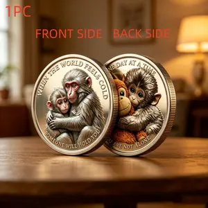 1PC Warm Hug Monkey Coin 3D Relief Inspirational Challenge Coin Comfort Gift Keepsake For Family Lover Friend Graduation Birthday Valentine Day Anniversary Christmas Daily Encouragement Collection Commemorative and Decorative