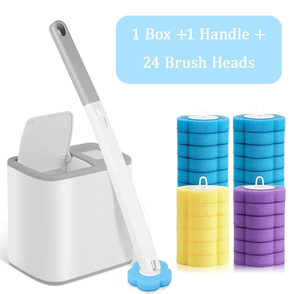 Disposable Toilet Cleaning Wand Brush Set, 24 Replaceable Brush Heads, Wall-Hanging Holder, Multi-Use Bathroom Tool for Toilet Bowls, Sink Drains, Toilet Brush Set