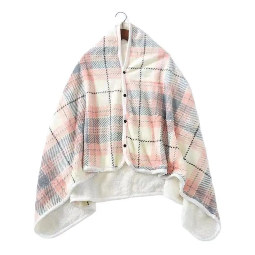Polar Fleece Shawl Cape Poncho - Cold Weather Outfit with Button Closure, Soft Plush Sleeveless Blanket Wrap, Cozy Body Warmer for Home, Office Leisure Use