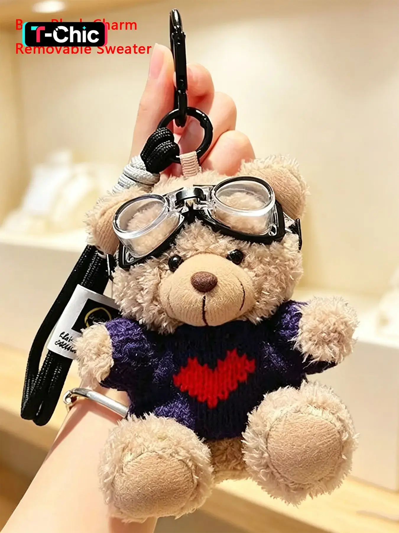 Cute plush bear keychain, pilot bear bag accessory pendant, soft plush teddy bear toy keychain, Japanese cute backpack handbag wallet accessory, girlfriend birthday daily decoration cute gift, couple gift, Keychain Charm