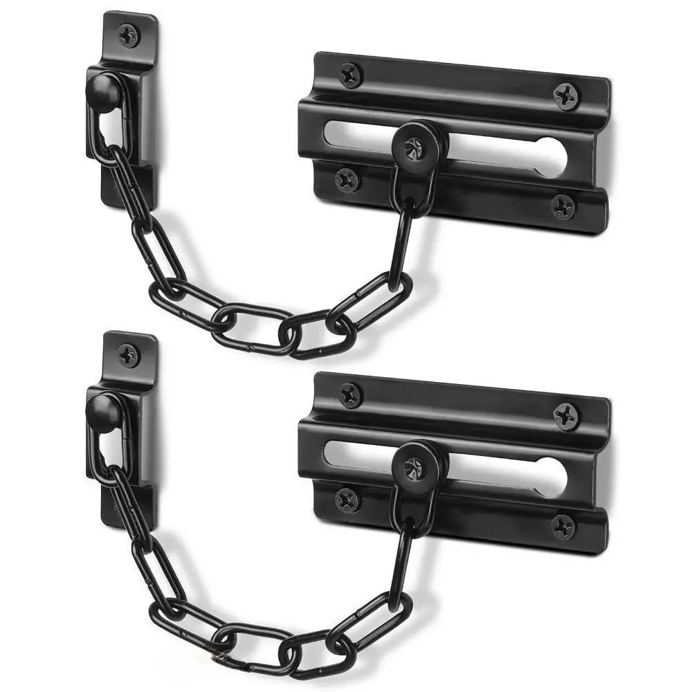 Home Security Door Lock 2-Pack Heavy-Duty Steel Security Chain with Sleek Matte Finish, Renter-Friendly No-Drill Latch, Childproof Safety Locks for Doors, Leaves No Sticky Residue