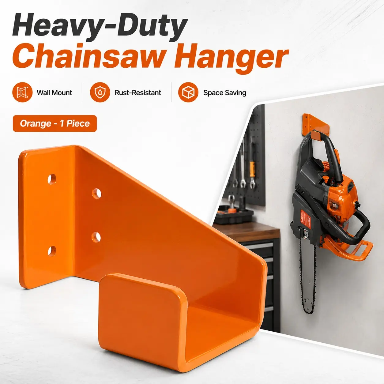 Chainsaw Hook Mount, Wall-Mounted Storage Rack with Anchor and Screw Kit, Ideal for Garden Garage, Secure Installation, Garden Tool Organizer
