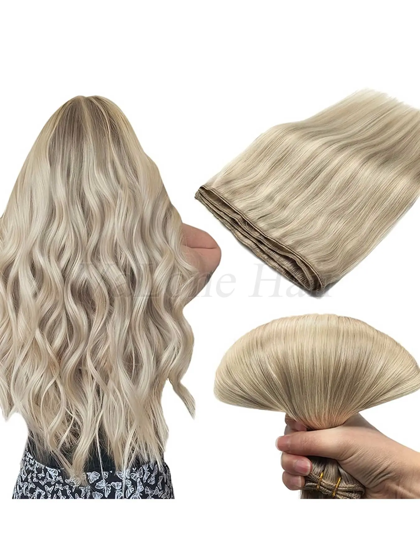 Sew In Hair Extensions, Real Human Hair Remy Weft, Color P18A-613# Ash Blonde Highlighted Bleach Blonde, Straight Human Hair Bundles Hand Tied Double Weft Hair, Sew In Weft Hair Extensions Human Hair