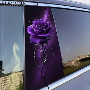 2pcs Elegant Purple Rose Car B-Pillar & Door Decals | Uv Resistant, Scratchproof, Self-Adhesive Vinyl Stickers With Deep Violet Floral Design For Cars, Suvs, Trucks - Easy Installation, Residue-Free Removal, Ideal Gift For Car Lovers