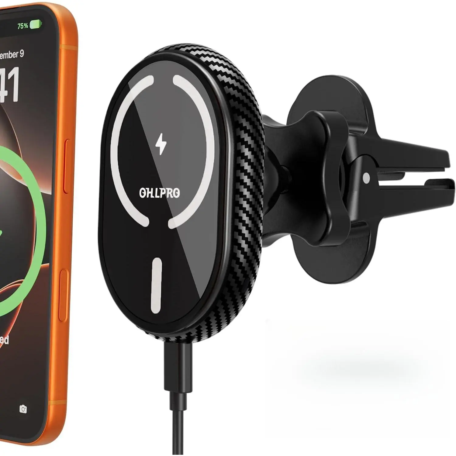 OHLPRO for iPhone 17 Magsafe Car Mount Charger, 15W Fast Charging Magnetic Holder with 3M Adhesive Base for Dashboard, Mag Car Holder for Vent Clip Compatible with iPhone 16/15/14/13 Pro Max, Black wireless