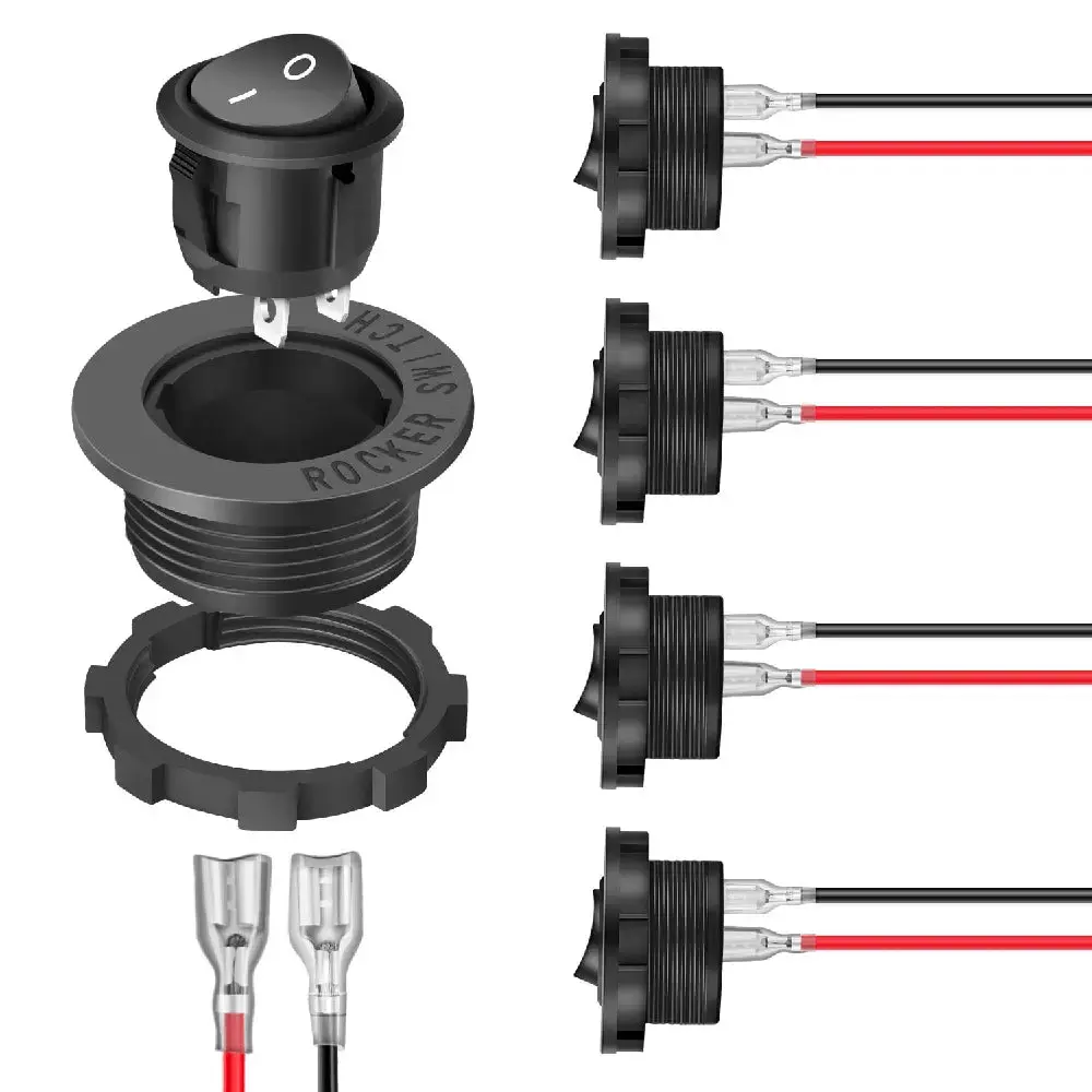 Nilight 5PCS ON Off Round SPST 20mm Mini 12 Volt DC 2 Pin Circle Toggle Switch with 160mm Wiring Harness